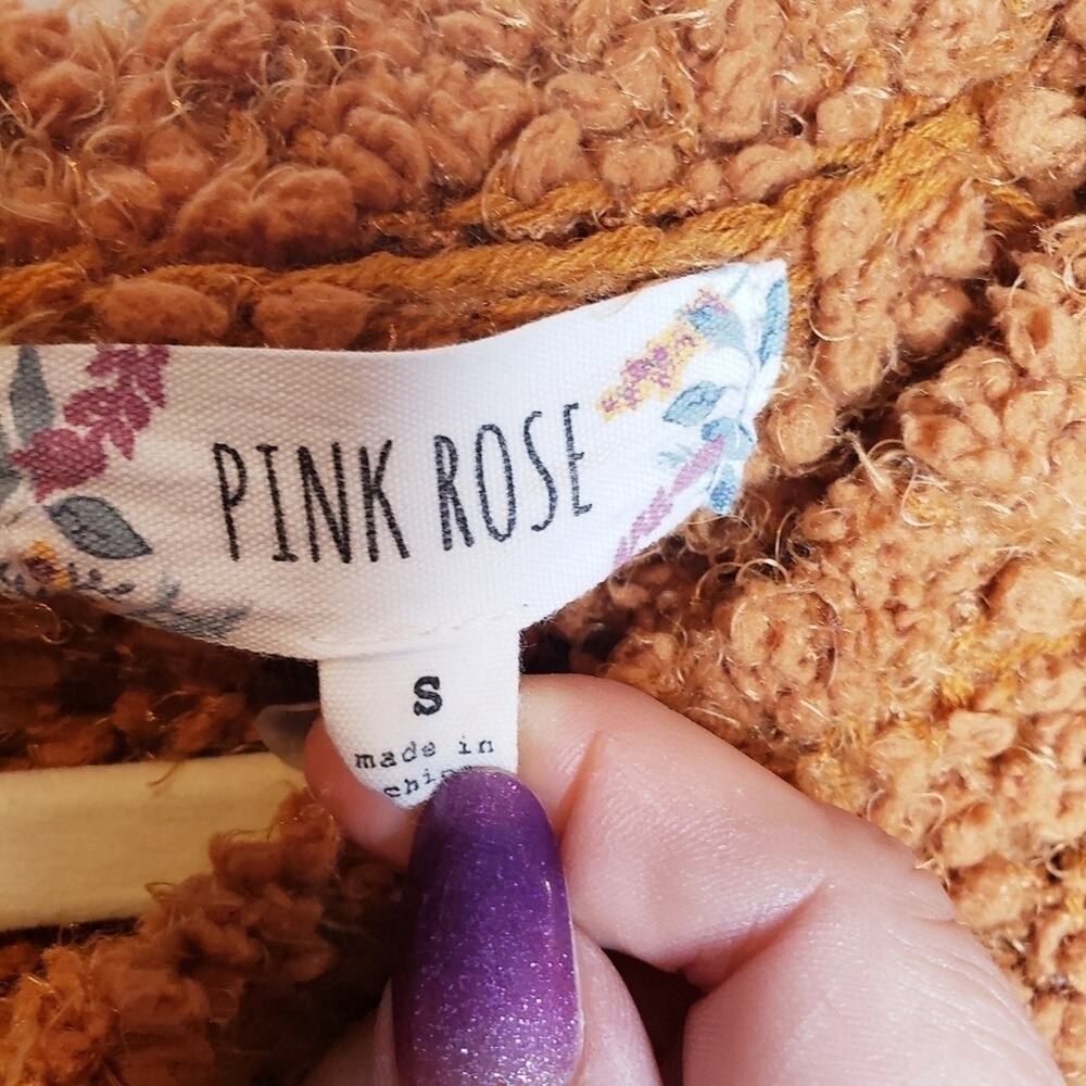 Pink Rose Waist Length Large Striped Fuzzy Sweater - Picture 6 of 8
